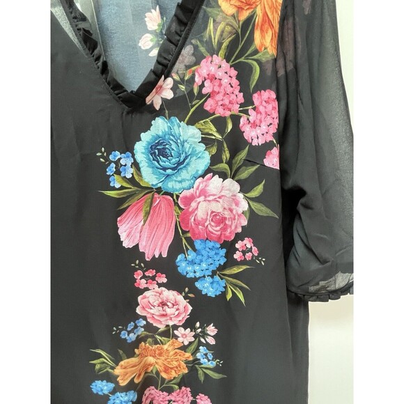 Wayward Fancies eShakti Black Floral Sheer Lined Dress Sz L Boho Whimsigoth - Picture 6 of 9